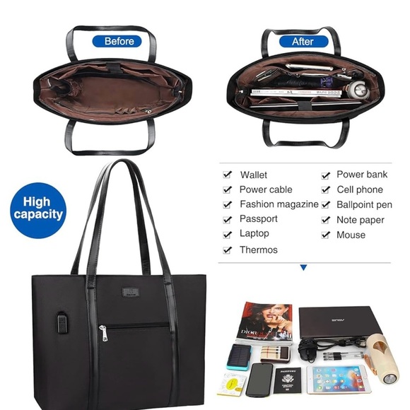 Black Laptop Bag with Adjustable Shoulder Strap and Durable Fabric - Picture 8 of 8